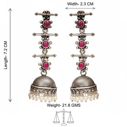 Royal Triple Bell Layered Jhumka Earring (Red)