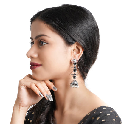 Royal Triple Bell Layered Jhumka Earring (Black) Dazzle Dash Jhumki earring (Blue) Combo set