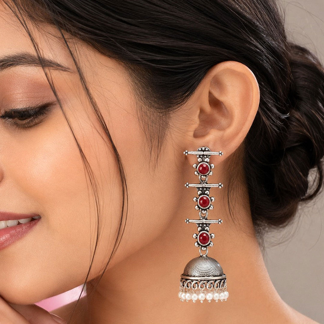 Carved Charm Dangler earrings & Royal Triple Bell Layered Jhumka Earring Combo set