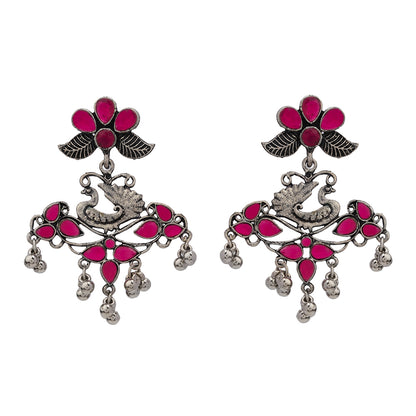 Pretty Peacock stone studded jhumka earring (Red)