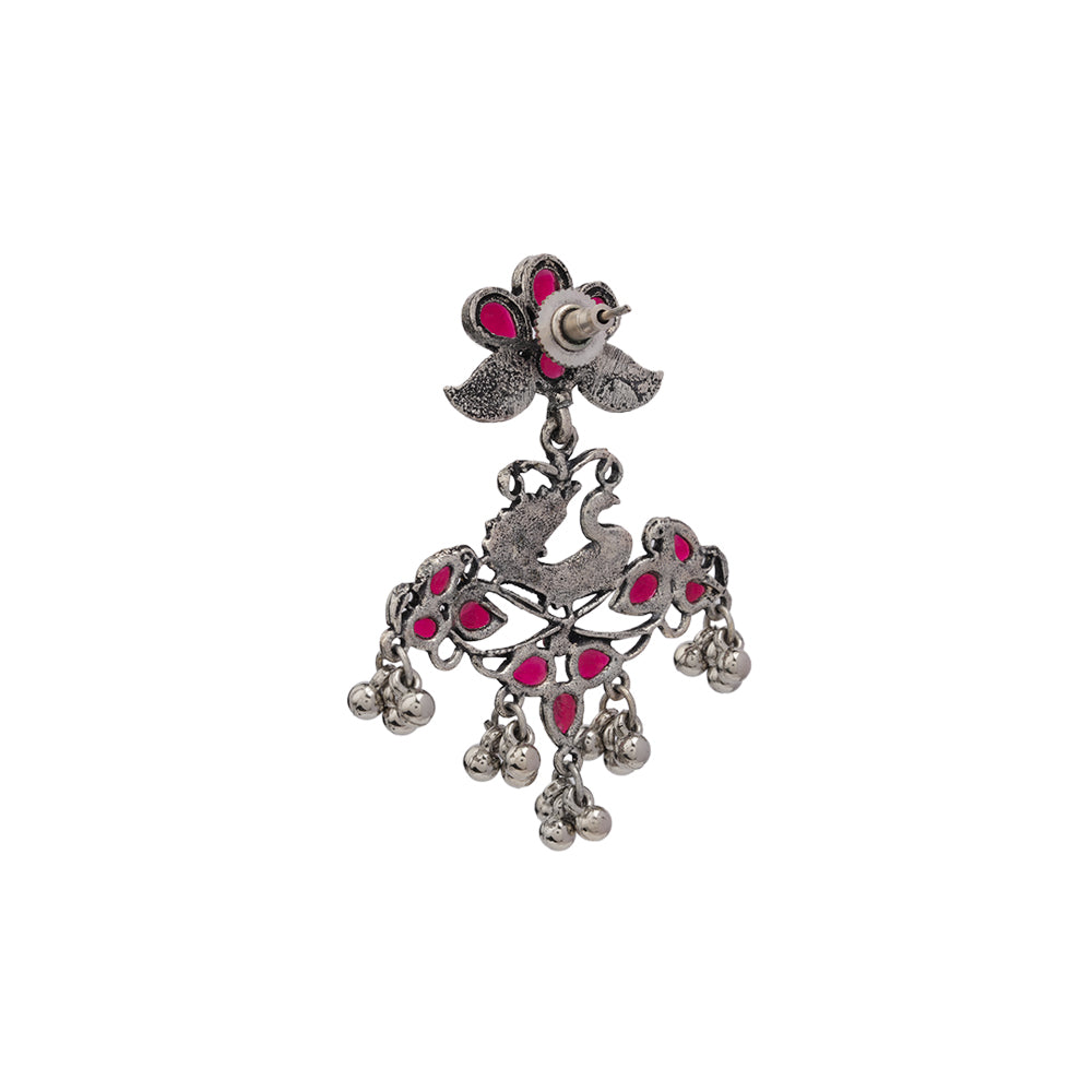 Pretty Peacock stone studded jhumka earring (Red)