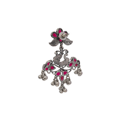 Pretty Peacock stone studded jhumka earring (Red)