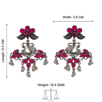 Pretty Peacock stone studded jhumka earring (Red)