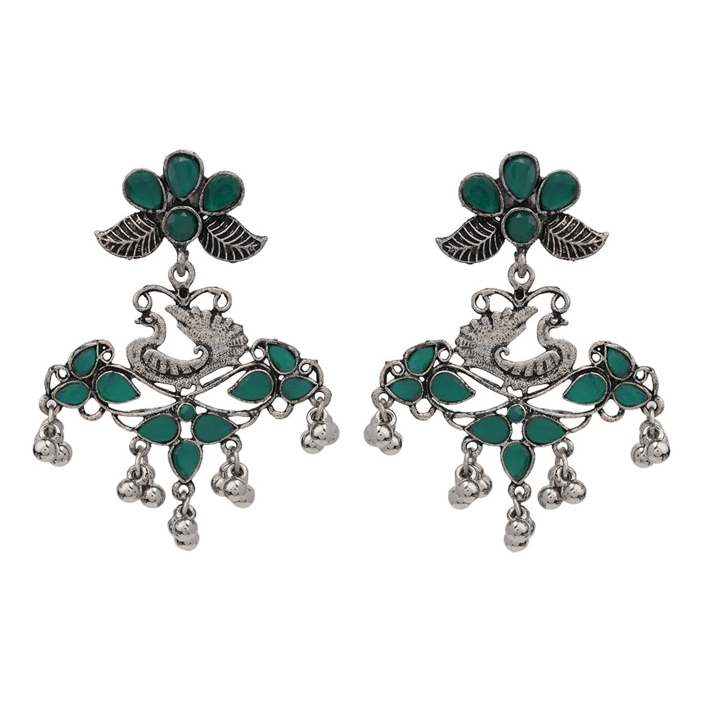 Pretty Peacock stone studded jhumka earring (Green)