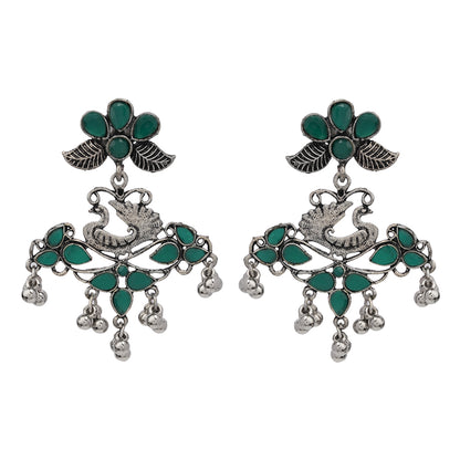 Pretty Peacock stone studded jhumka earring (Green)