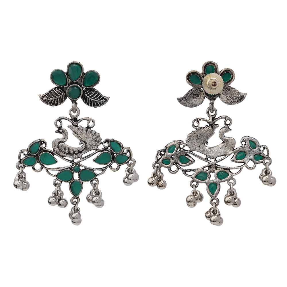 Pretty Peacock stone studded jhumka earring (Green)