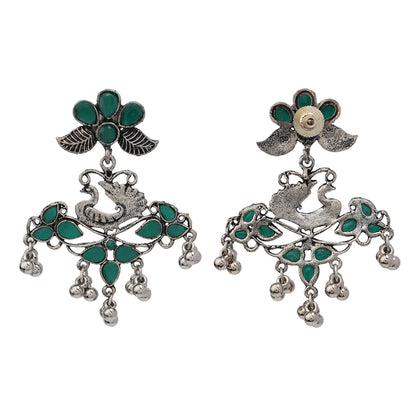 Pretty Peacock stone studded jhumka earring (Green)