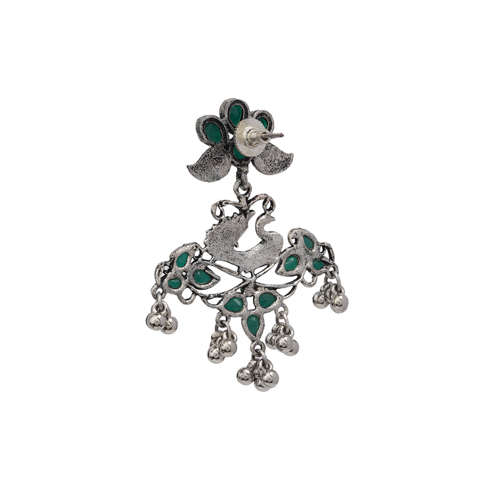Pretty Peacock stone studded jhumka earring (Green)
