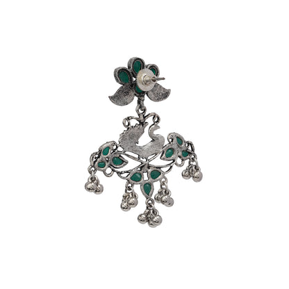 Pretty Peacock stone studded jhumka earring (Green)