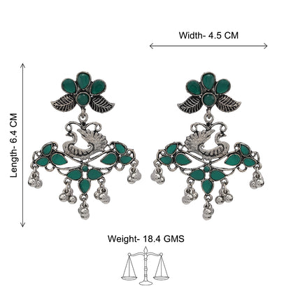 Pretty Peacock stone studded jhumka earring (Green)