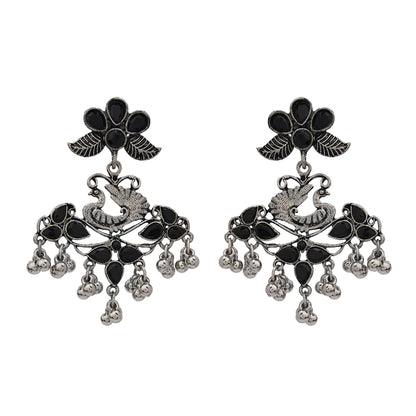 Pretty Peacock stone studded jhumka earring (Black)