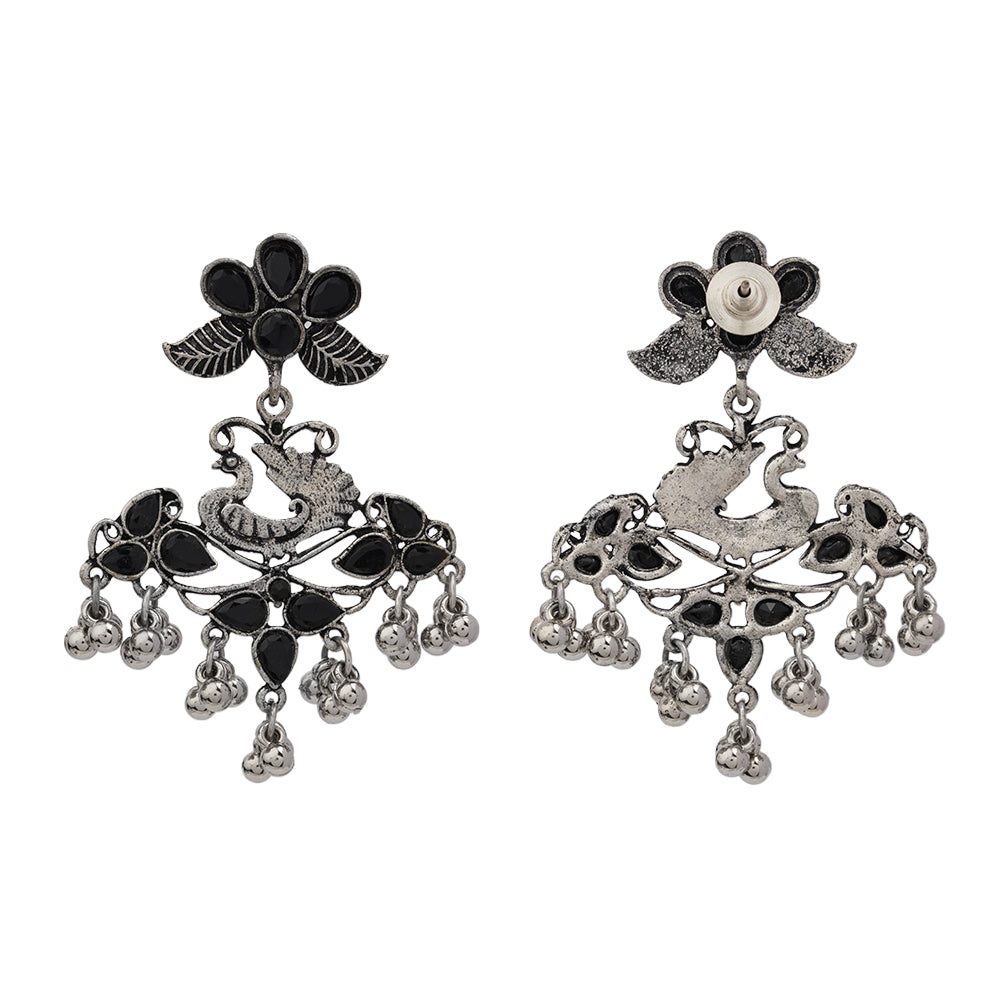 Pretty Peacock stone studded jhumka earring (Black)