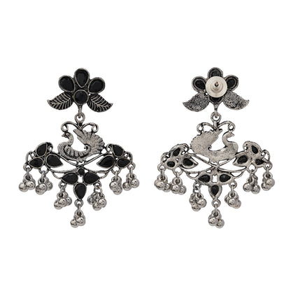 Pretty Peacock stone studded jhumka earring (Black)