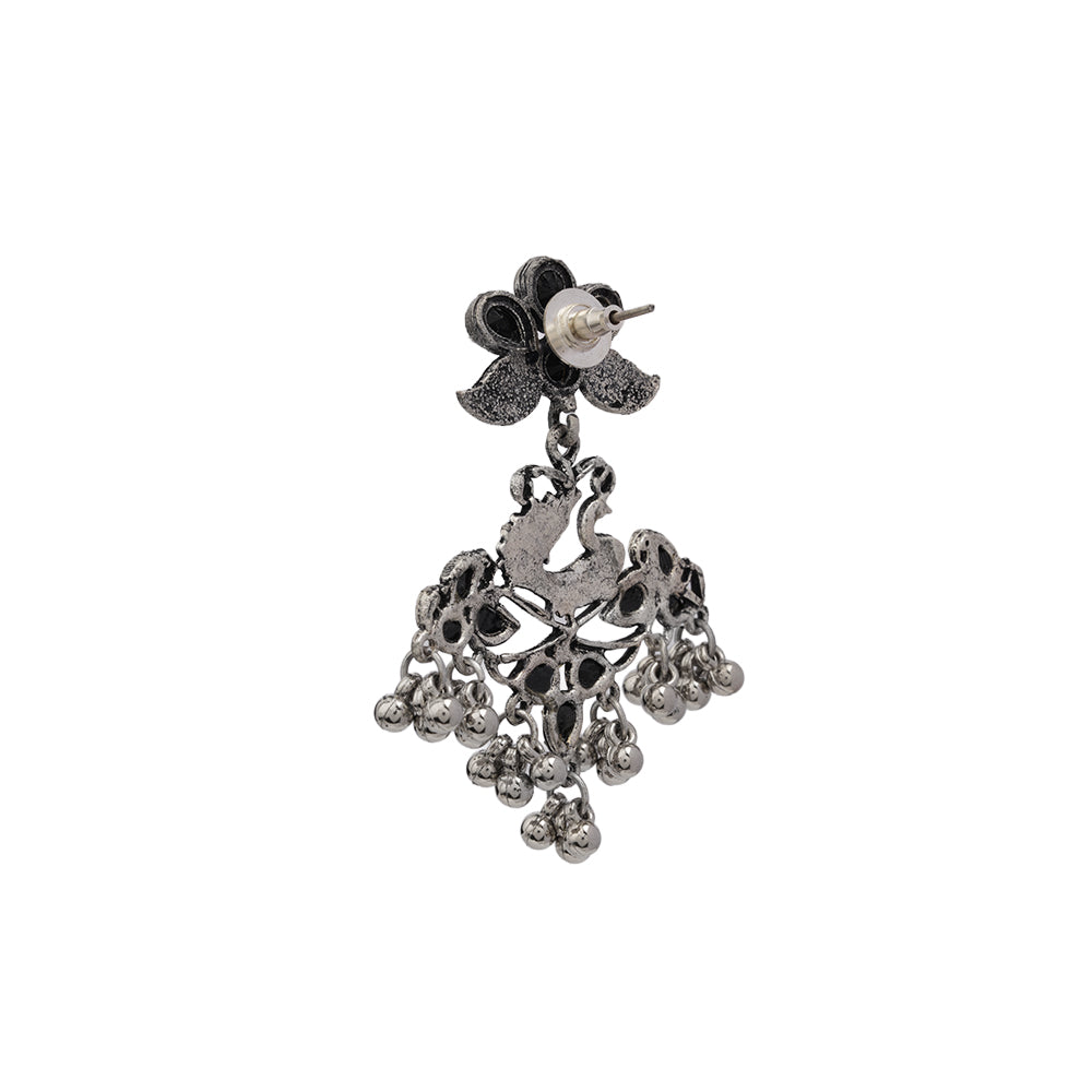 Pretty Peacock stone studded jhumka earring (Black)