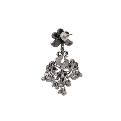 Pretty Peacock stone studded jhumka earring (Black)
