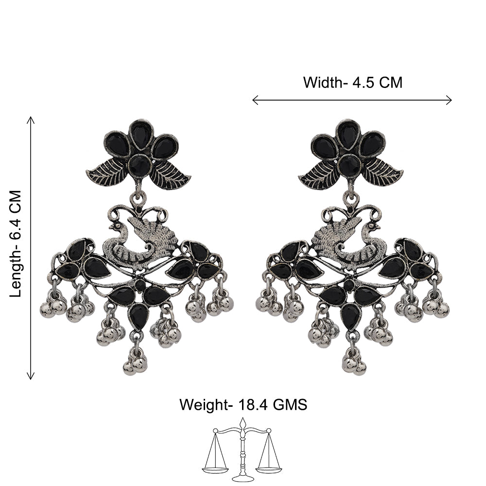 Pretty Peacock stone studded jhumka earring (Black)