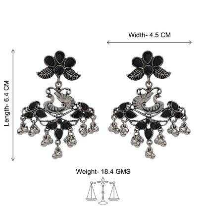 Pretty Peacock stone studded jhumka earring (Black)