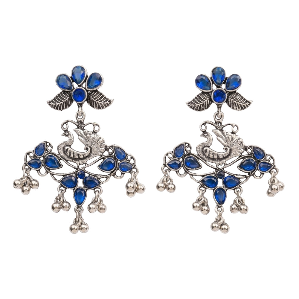 Pretty Peacock stone studded jhumka earring (Blue)