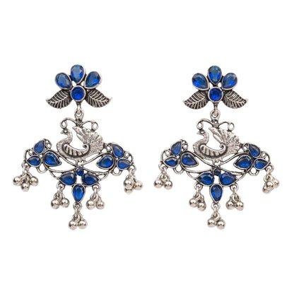 Pretty Peacock stone studded jhumka earring (Blue)