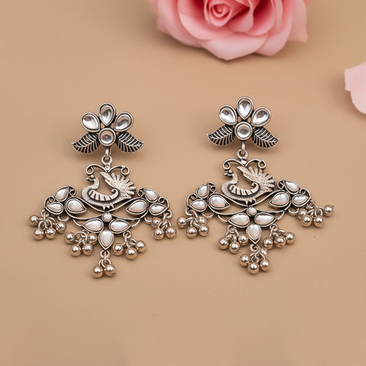 Pretty Peacock stone studded jhumka earring (White)