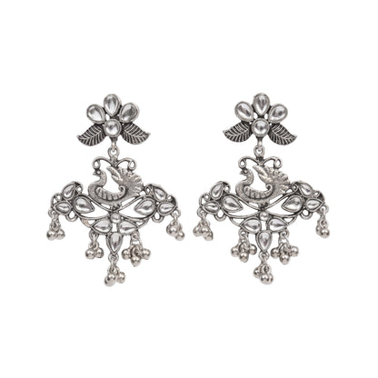 Pretty Peacock stone studded jhumka earring (White)