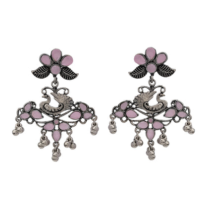 Pretty Peacock stone studded jhumka earring (Baby Pink)