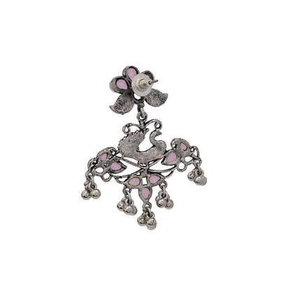 Pretty Peacock stone studded jhumka earring (Baby Pink)
