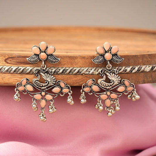 Pretty Peacock stone studded jhumka earring (Light Orange)