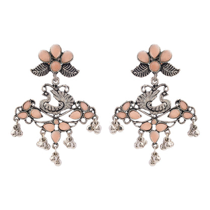 Pretty Peacock stone studded jhumka earring (Light Orange)