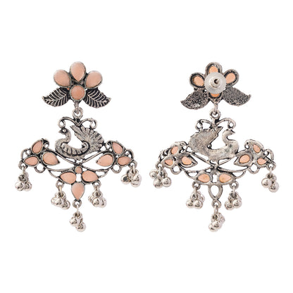 Pretty Peacock stone studded jhumka earring (Light Orange)