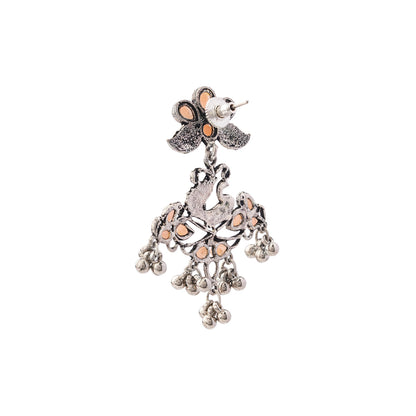 Pretty Peacock stone studded jhumka earring (Light Orange)