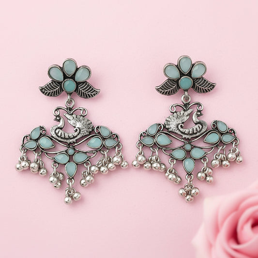 Pretty Peacock stone studded jhumka earring (Mint)