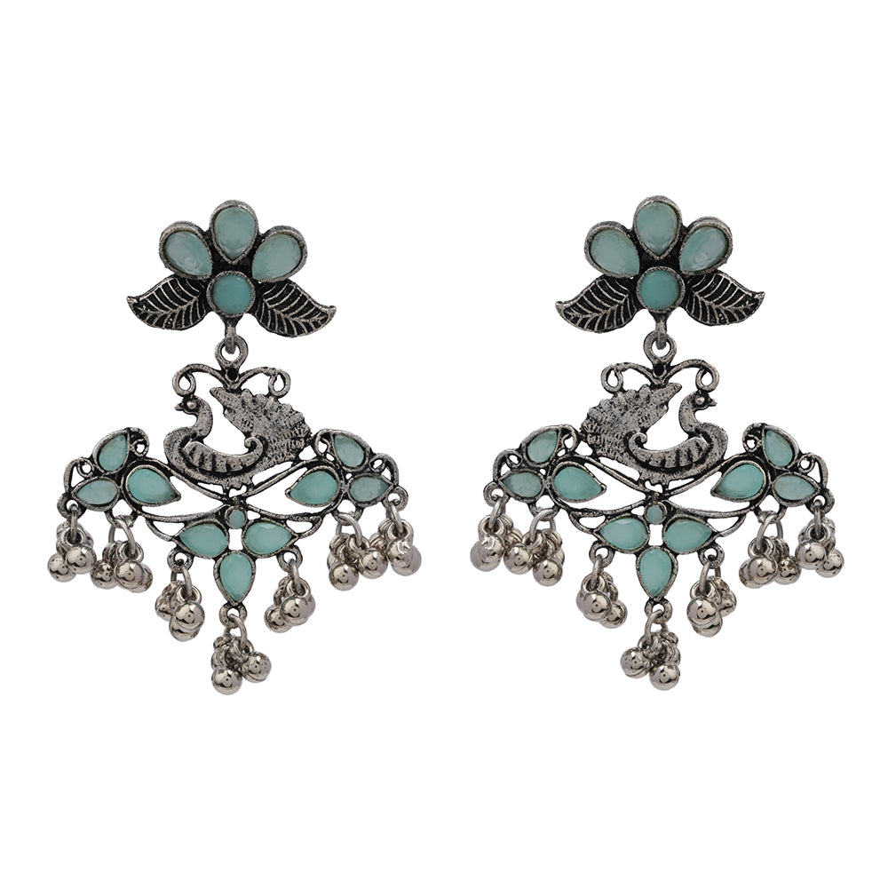 Pretty Peacock stone studded jhumka earring (Mint)