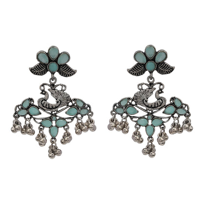 Pretty Peacock stone studded jhumka earring (Mint)