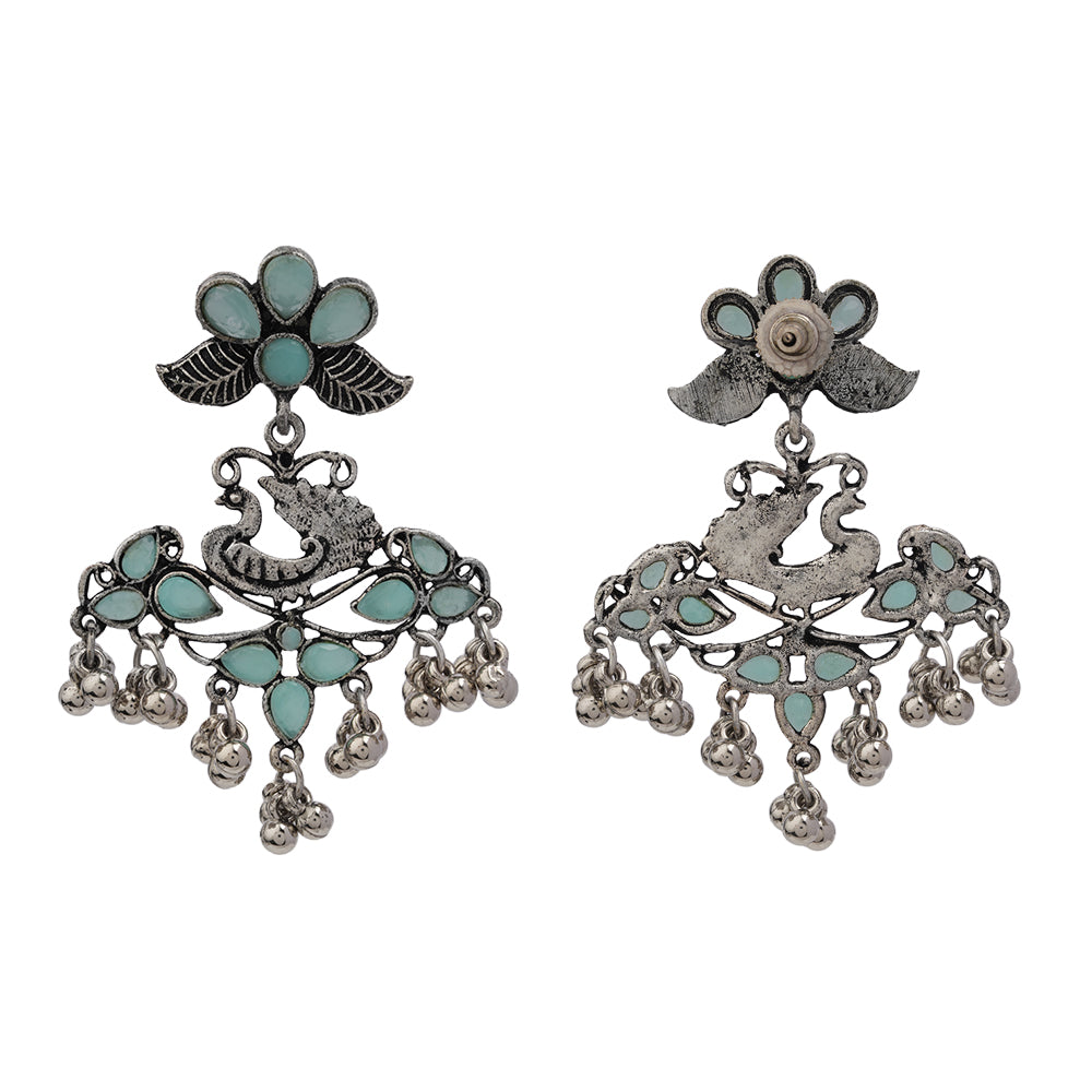 Pretty Peacock stone studded jhumka earring (Mint)