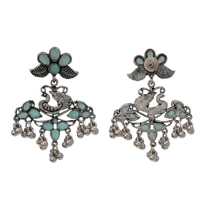 Pretty Peacock stone studded jhumka earring (Mint)