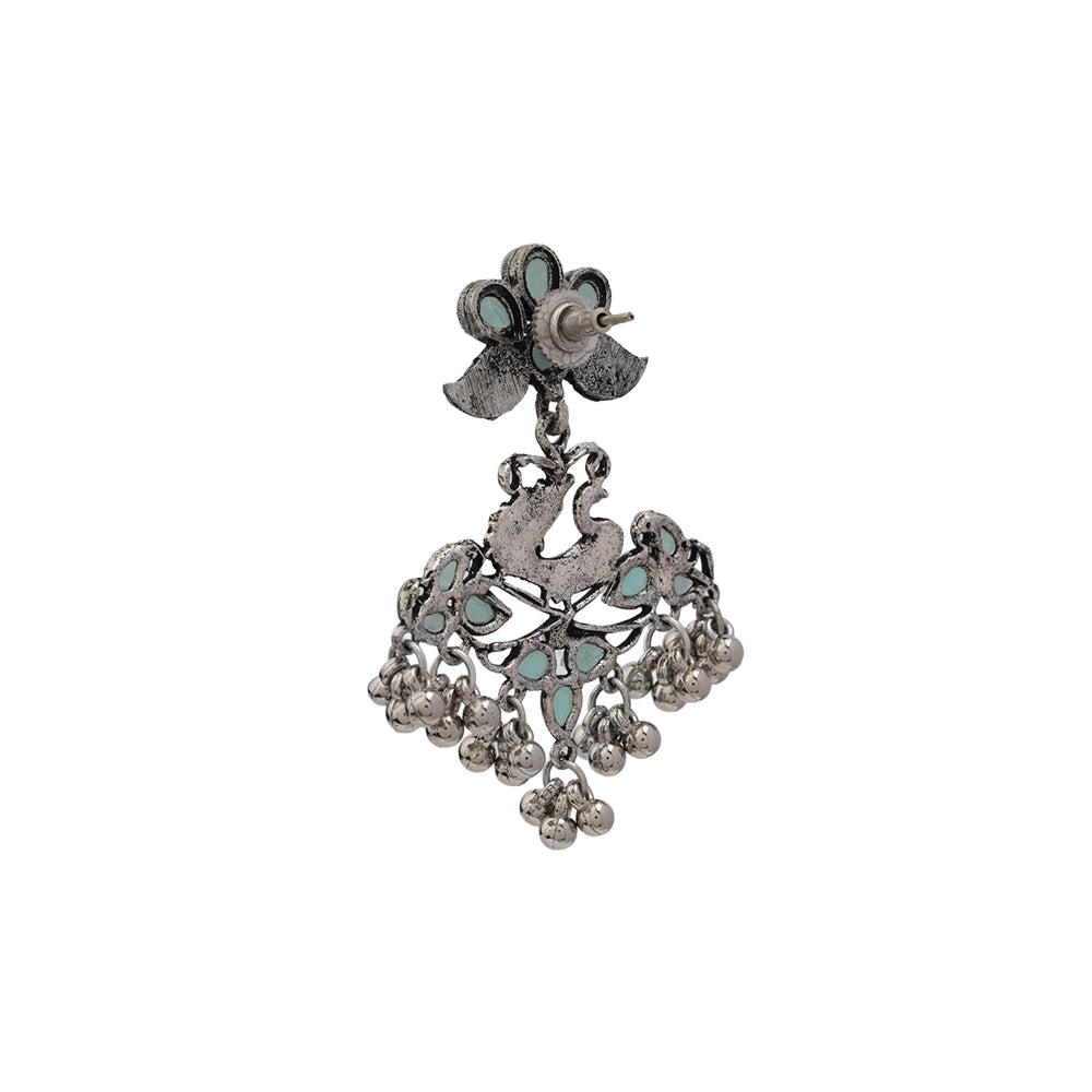 Pretty Peacock stone studded jhumka earring (Mint)