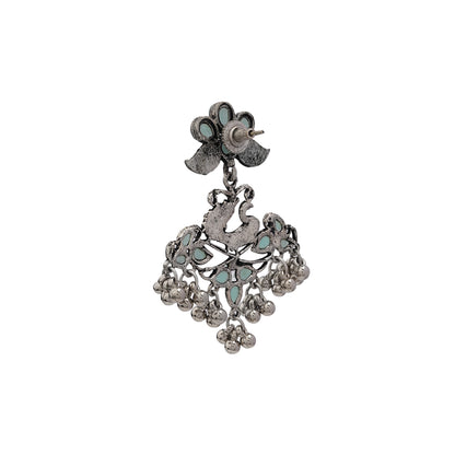 Pretty Peacock stone studded jhumka earring (Mint)