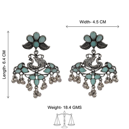 Pretty Peacock stone studded jhumka earring (Mint)
