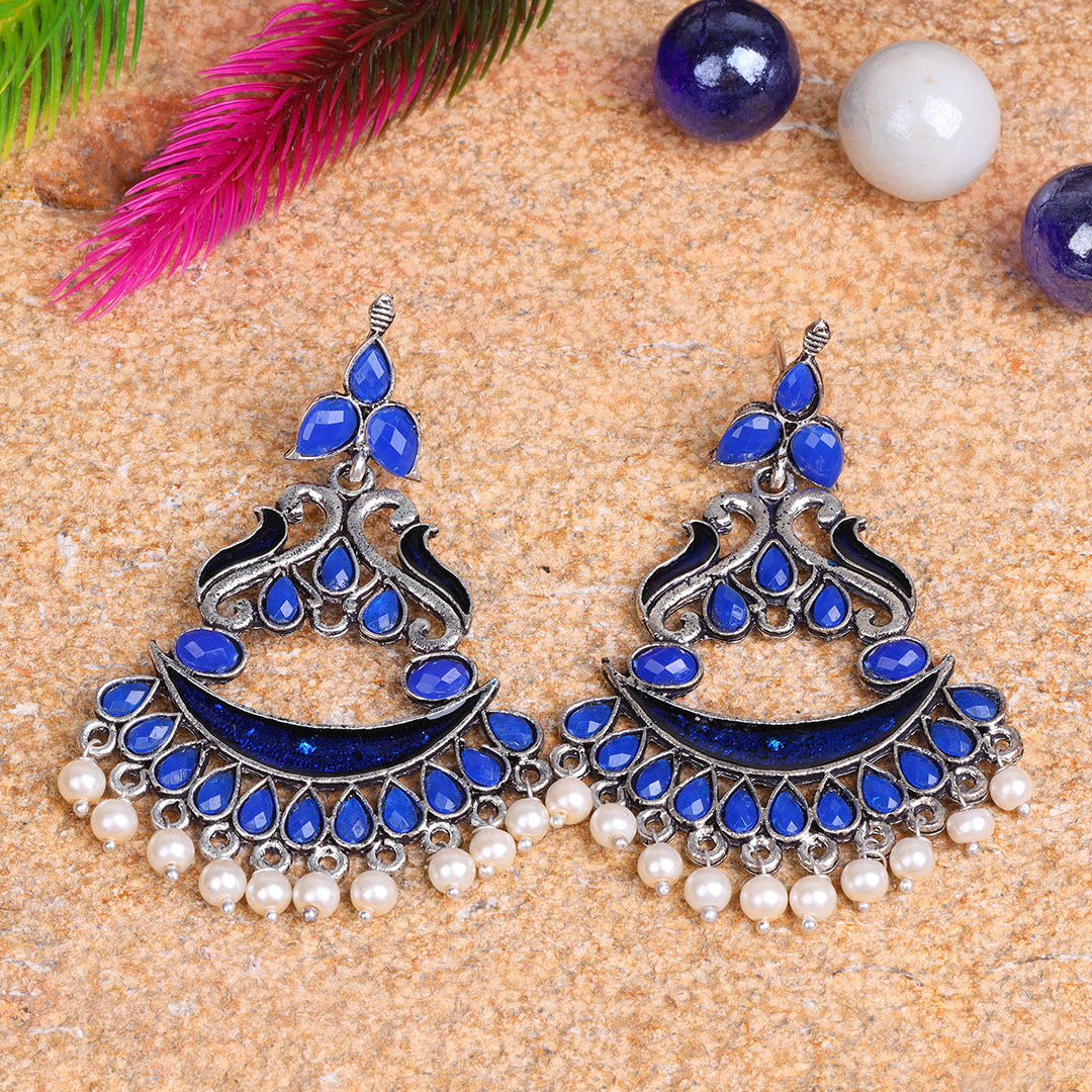Neel swirls pearl dangler earring (Blue)