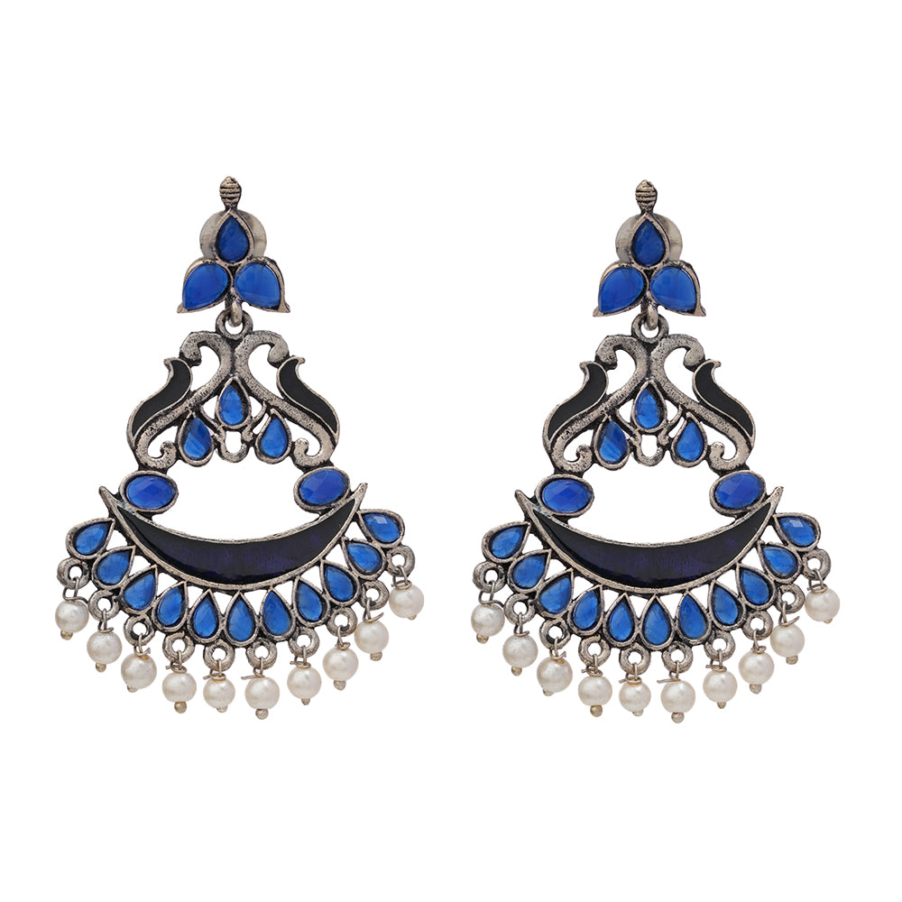 Neel swirls pearl dangler earring (Blue)