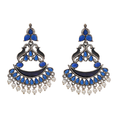 Neel swirls pearl dangler earring (Blue)