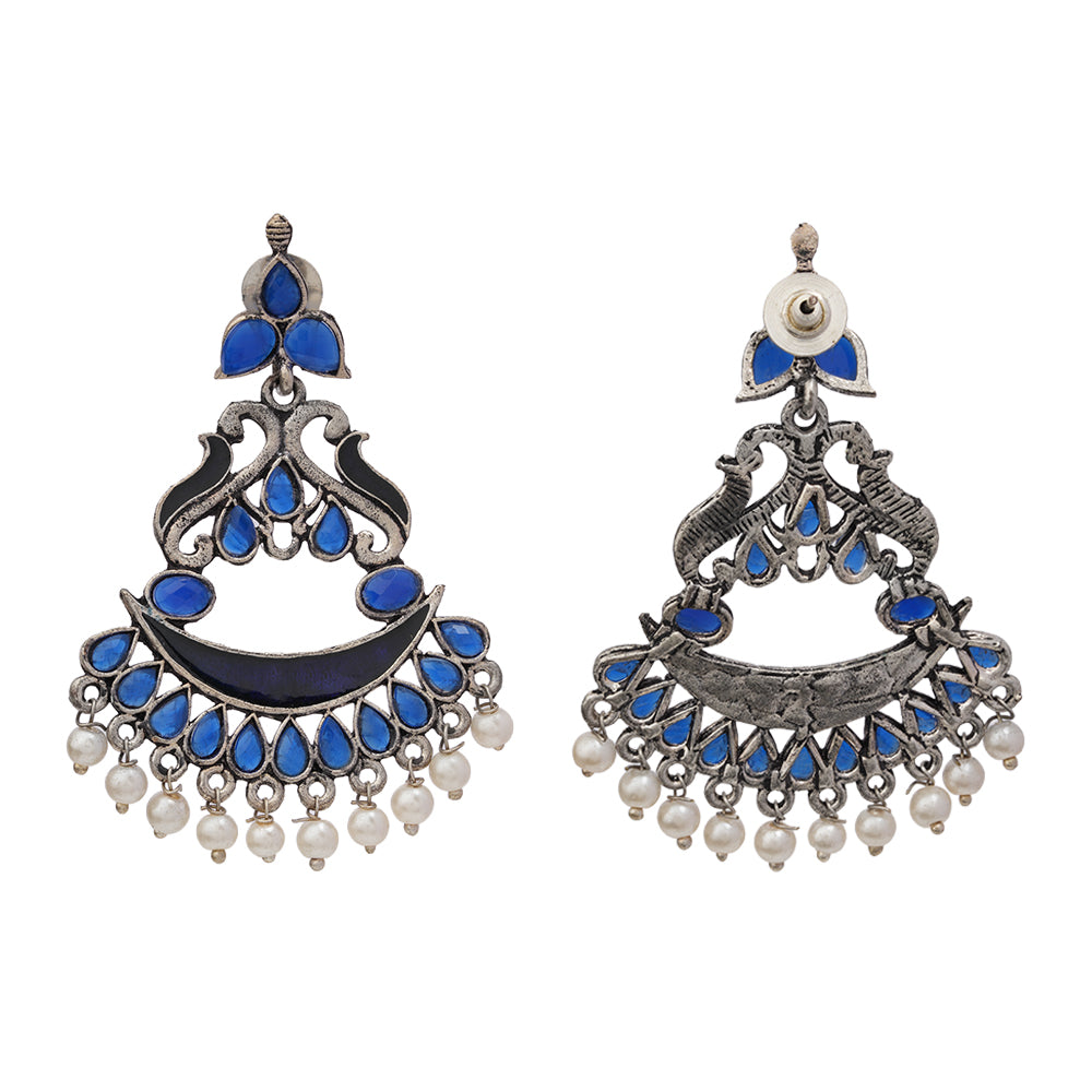 Neel swirls pearl dangler earring (Blue)