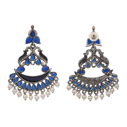 Neel swirls pearl dangler earring (Blue)