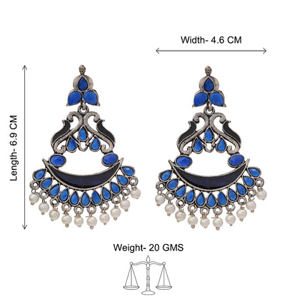 Neel swirls pearl dangler earring (Blue)