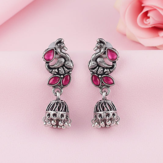 Marvalous Mayur stone studded jhumki earring (Red)