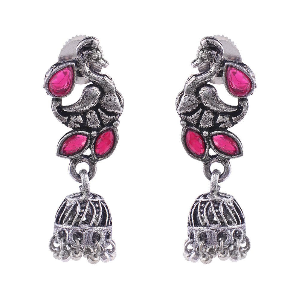 Marvalous Mayur stone studded jhumki earring (Red)