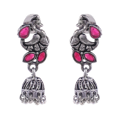 Marvalous Mayur stone studded jhumki earring (Red)