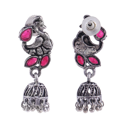 Marvalous Mayur stone studded jhumki earring (Red)