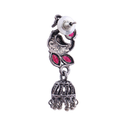 Marvalous Mayur stone studded jhumki earring (Red)
